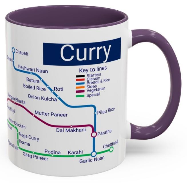 Curry Metro Mug: UK Indian Cuisine Map, Food Lover Gift