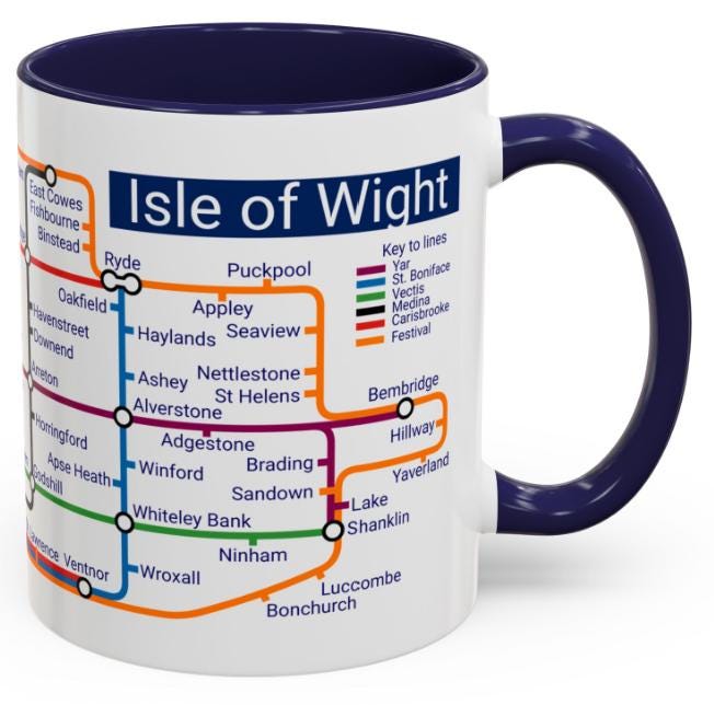 Isle of Wight Metro Map Mug: Ryde, Cowes, Newport