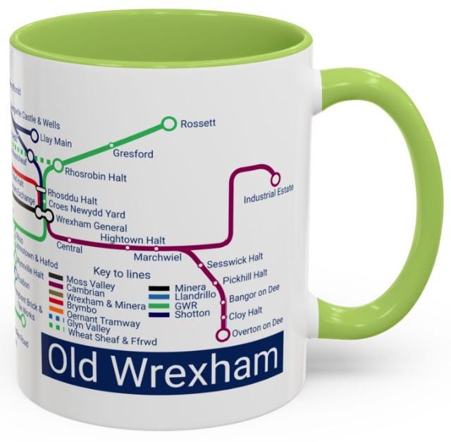 Old Wrexham Railways Metro Map Mug: Welsh Train and Railway Enthusiast Gift