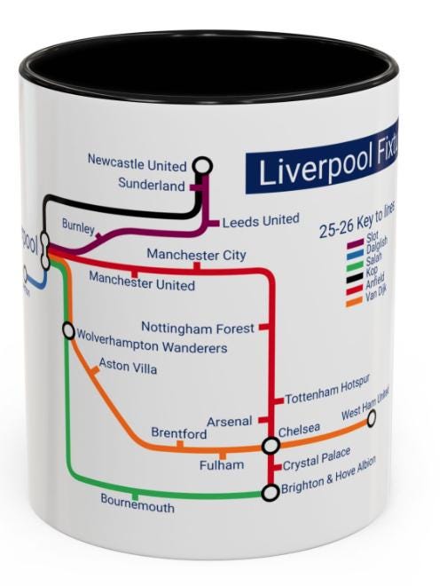 Liverpool 25/26 Season Fixtures Mug: Anfield Gift, Ceramic 11oz