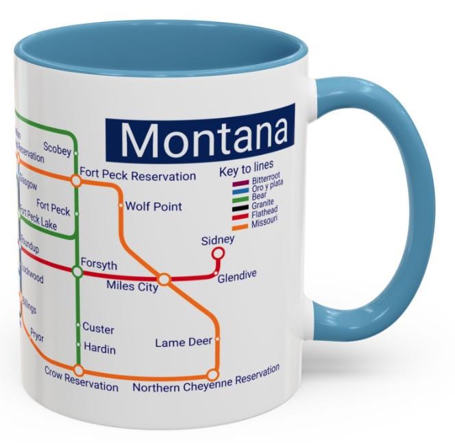 Montana Metro Map Mug – Ceramic Coffee Cup, 11oz