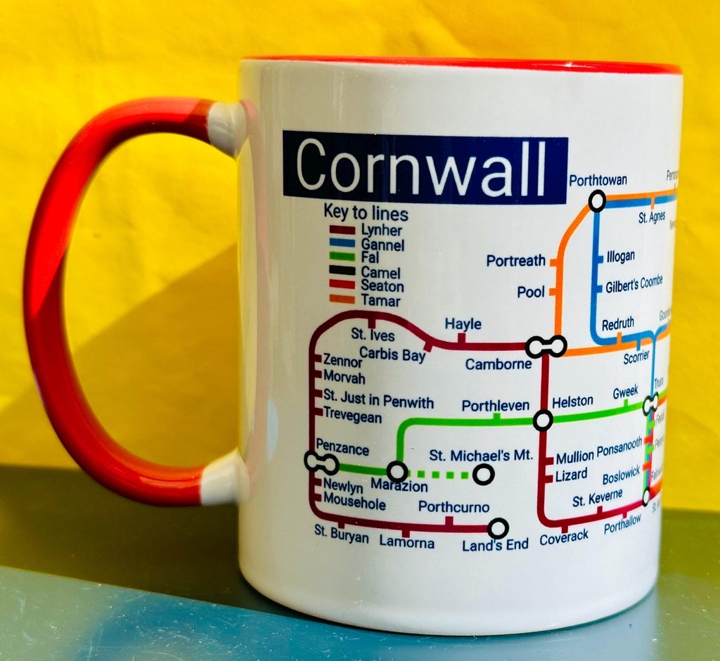 Cornwall Metro Map Mug: Unique Coastal Town Ceramic Mug