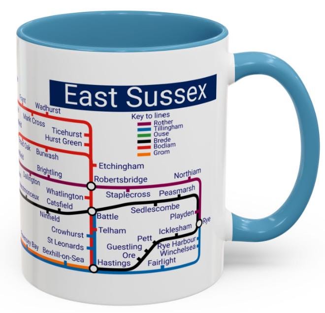 East Sussex Metro Map Mug - Brighton, Hastings, Lewes