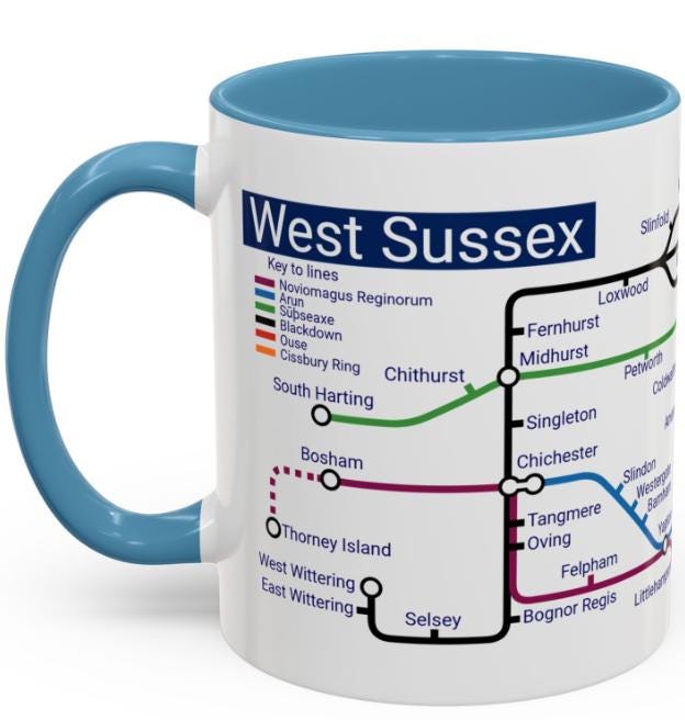 West Sussex Metro Mug: Ceramic Coffee Cup - UK Souvenir Gift