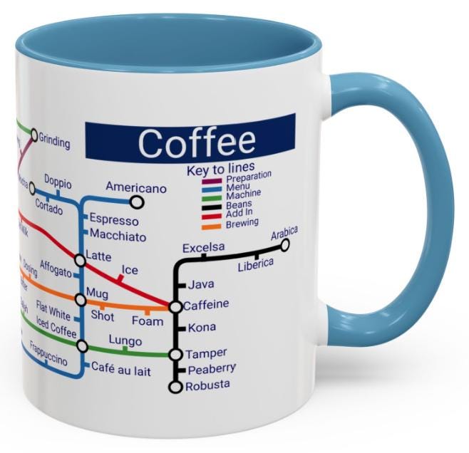 Coffee Metro Map Mug: Ceramic Coffee Lover Gift