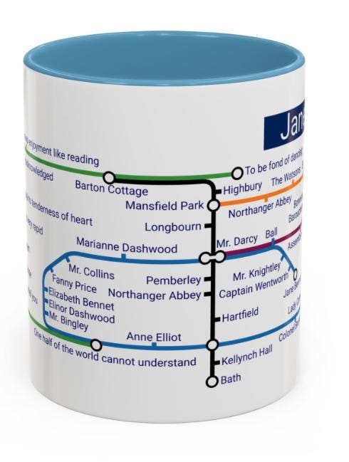 Jane Austen Metro Map Mug: Classic Literature Gift