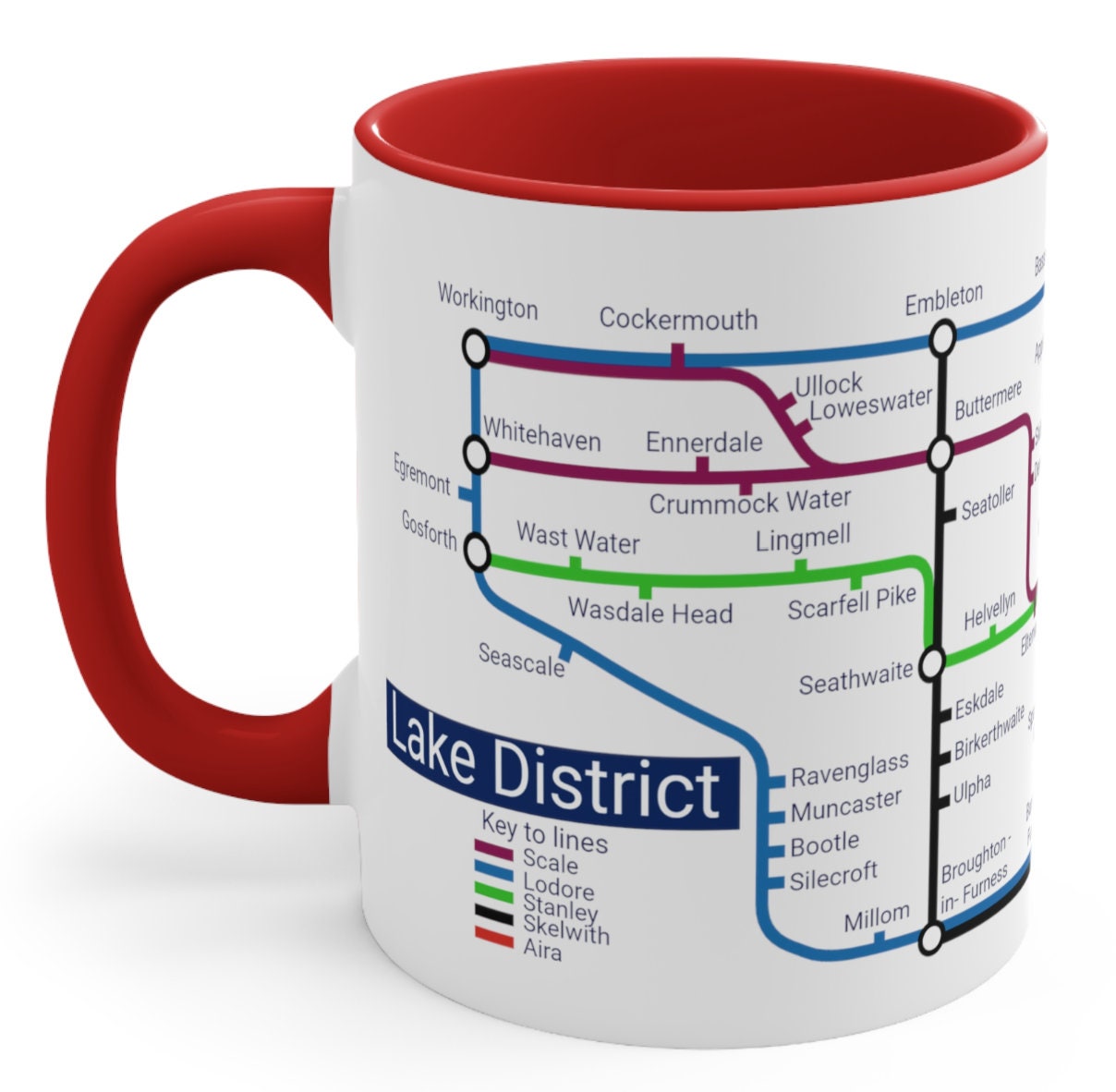 Lake District Metro Mug - featuring a journey through the well known towns and villages of the area.