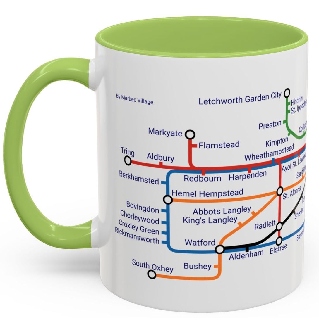 Hertfordshire Metro Map Mug: Unique Ceramic Coffee Mug