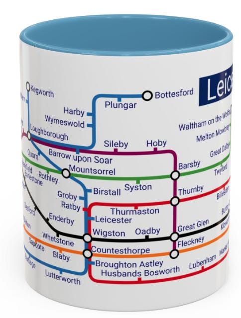 Leicestershire Metro Map Mug: Unique Leicester City Souvenir