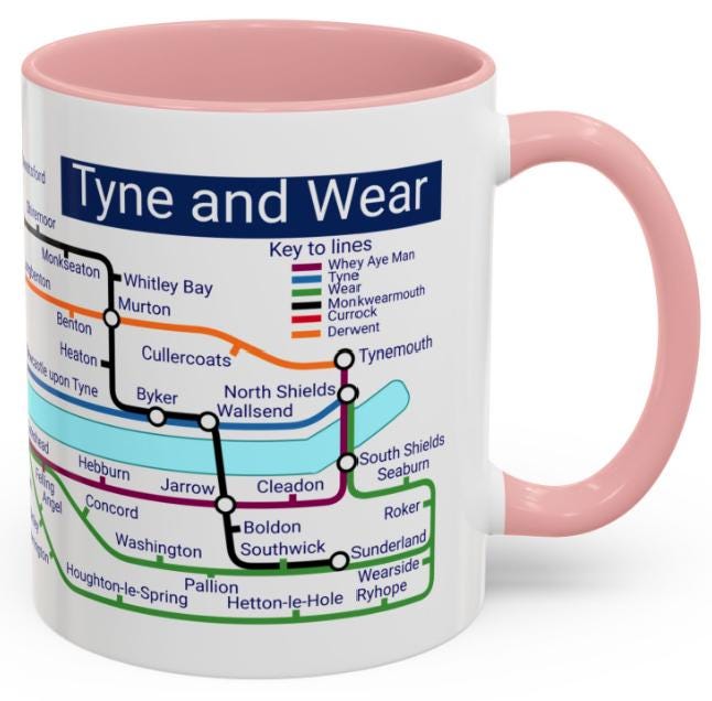 Tyne and Wear Metro Mug: Newcastle Sunderland Design
