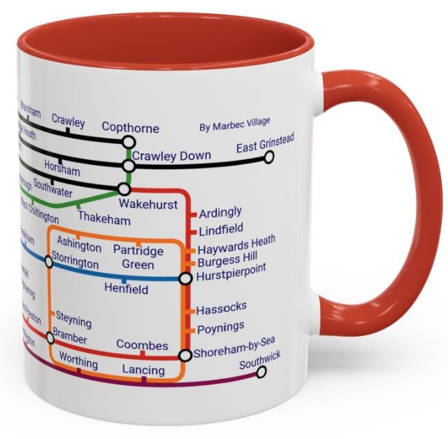 West Sussex Metro Mug: Ceramic Coffee Cup - UK Souvenir Gift