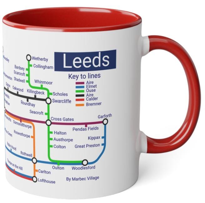 Leeds Metro Map Mug: City Journey Ceramic Mug (11oz)