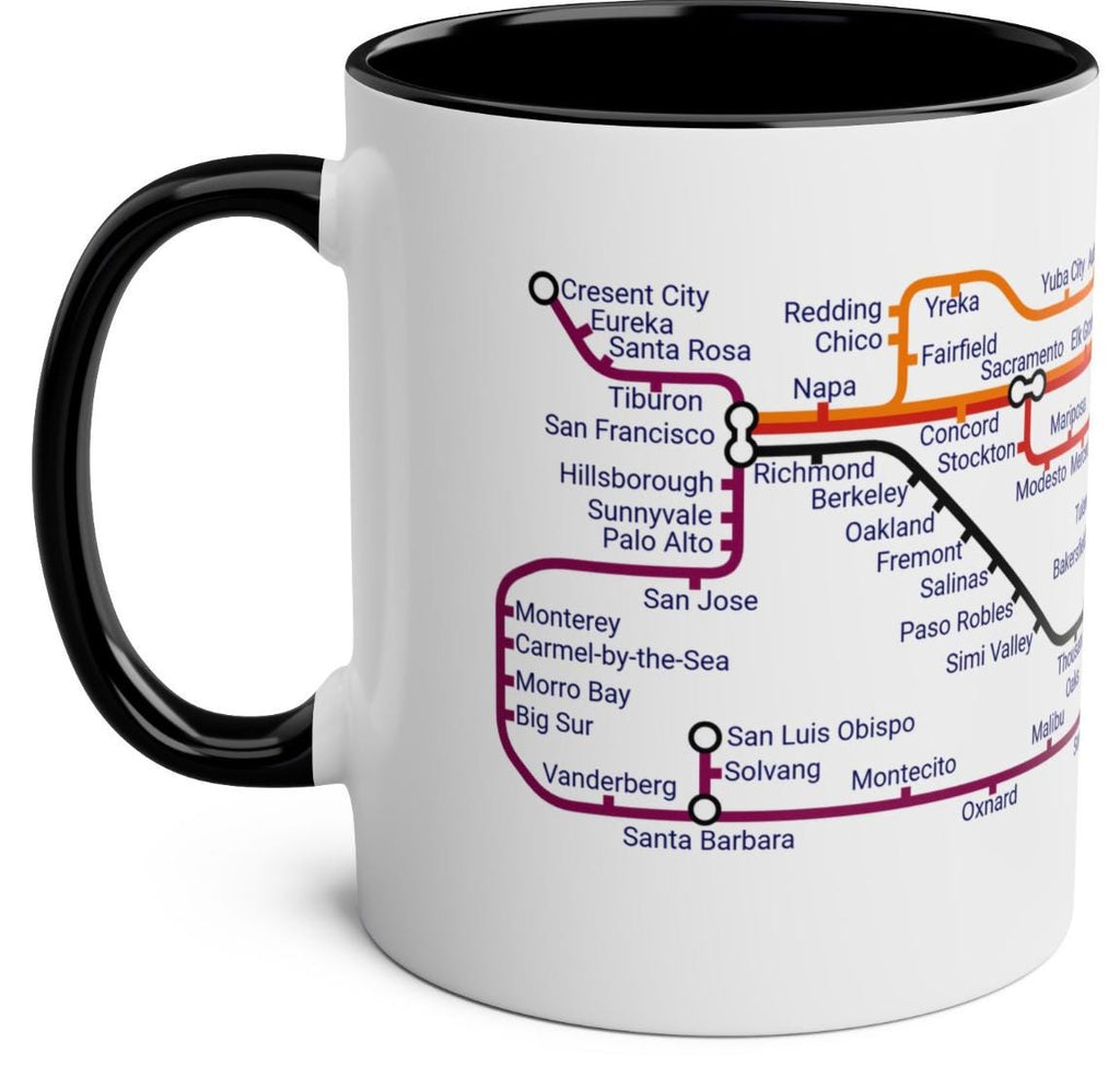California Metro Mug: San Francisco to San Diego Map, Ceramic 11oz