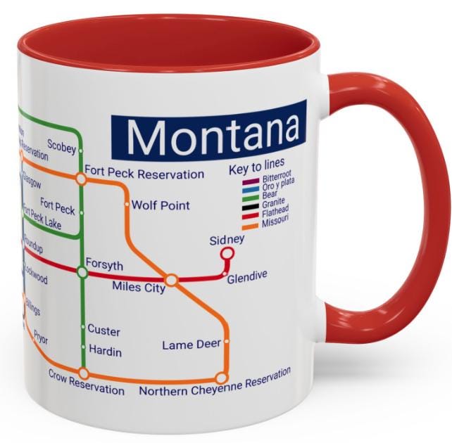 Montana Metro Map Mug – Ceramic Coffee Cup, 11oz