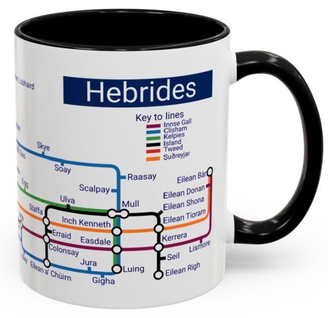 Hebrides Metro Map Mug: Scottish Island Lover Gift