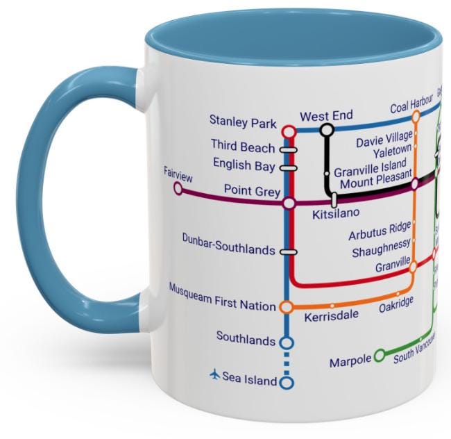 Vancouver City Map Mug: Metro Transit Design - Gastown & Stanley Park