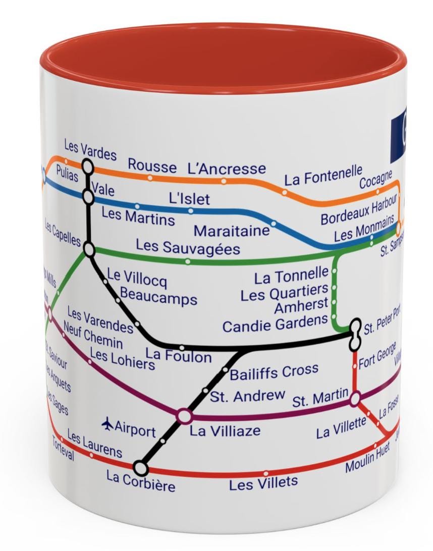 Guernsey Metro Map Mug: Channel Islands Souvenir
