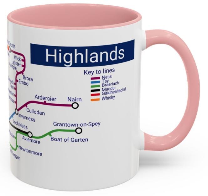 Scottish Highlands Metro Map Mug - Unique Scotland Gift