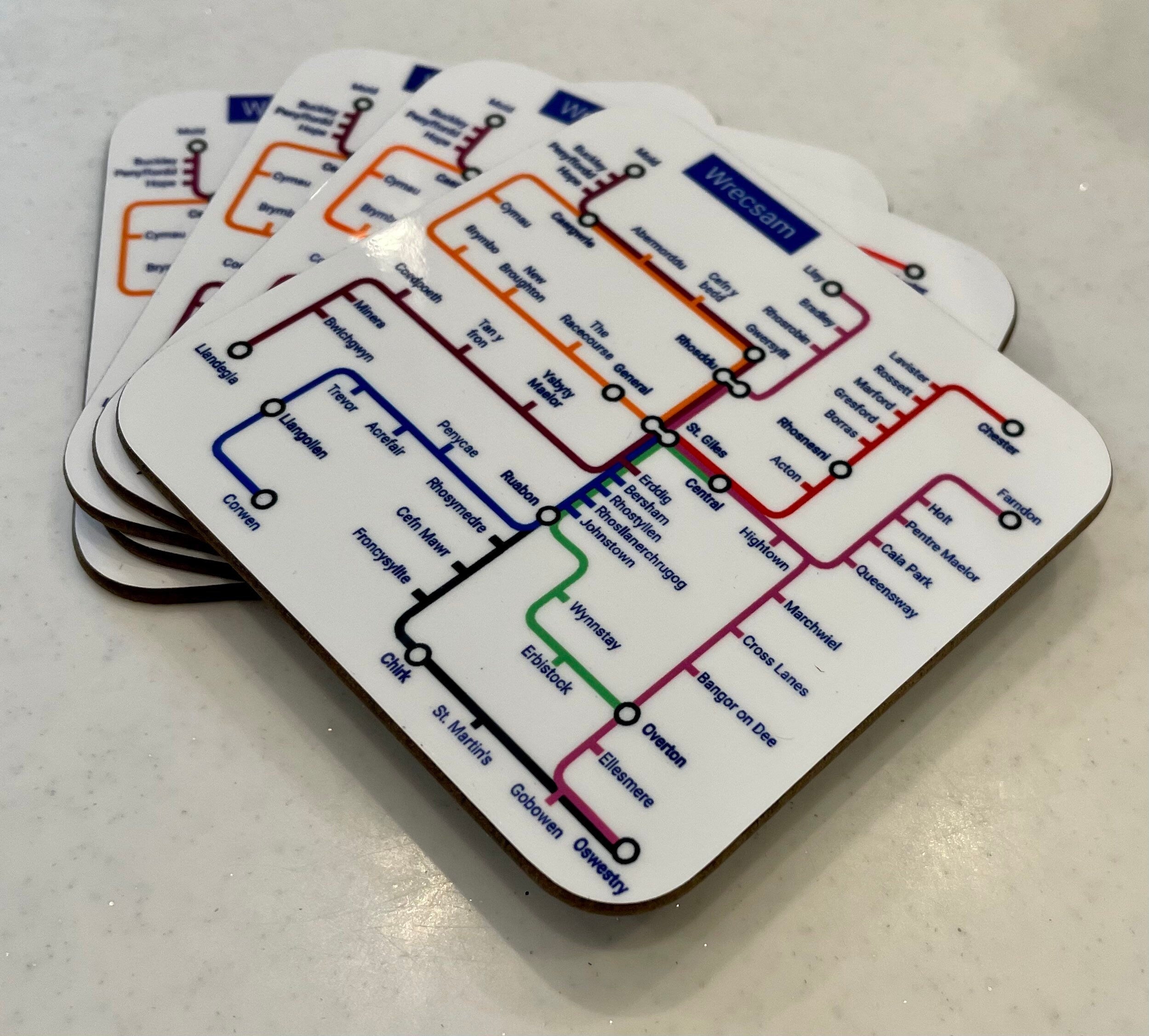 Wrexham Metro Map Coasters: North East Wales Transport - Pair
