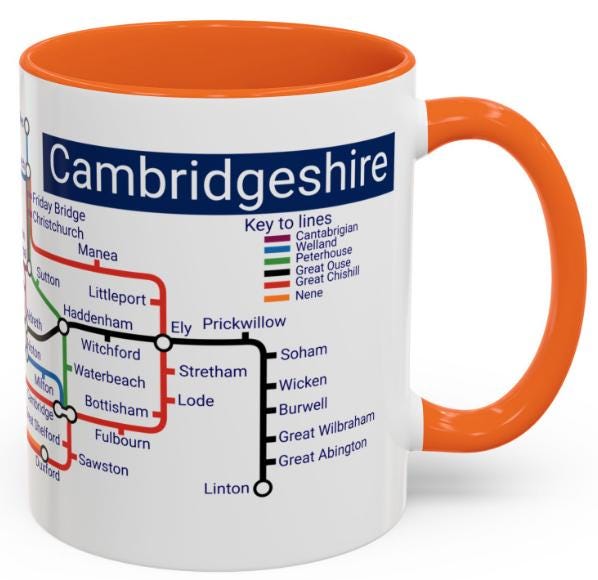 Cambridgeshire Metro Map Mug: Cambridge, Ely, St Neots