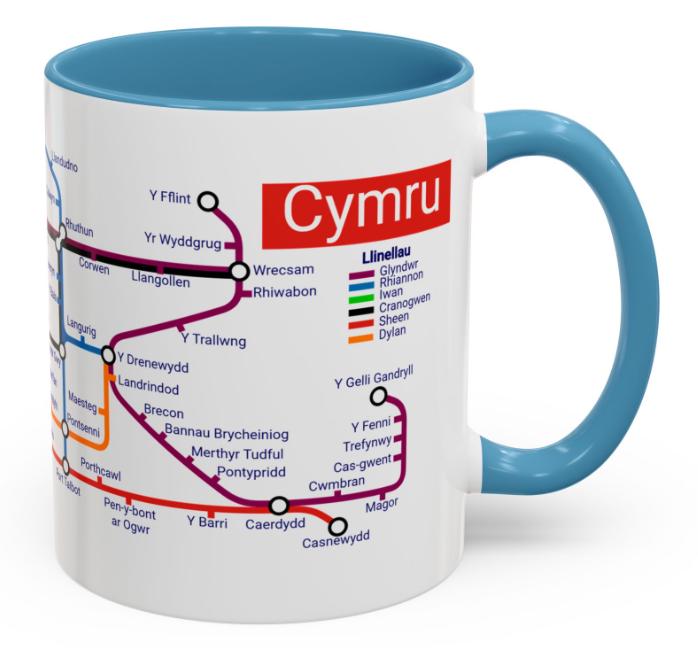 Cymru Wales Metro Mug: Welsh Language Map, 11oz Ceramic