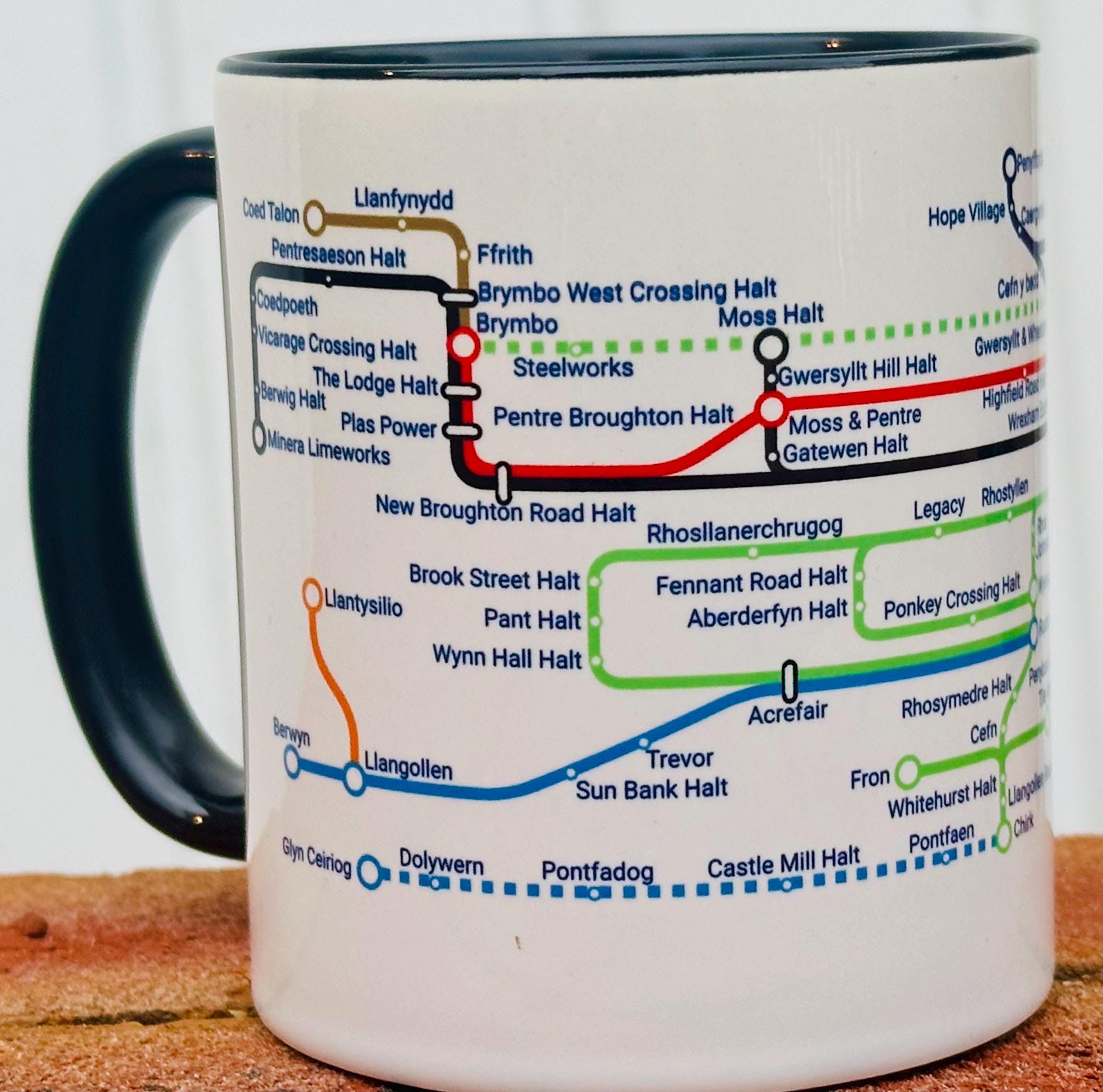 Old Wrexham Railways Metro Map Mug: Welsh Train and Railway Enthusiast Gift