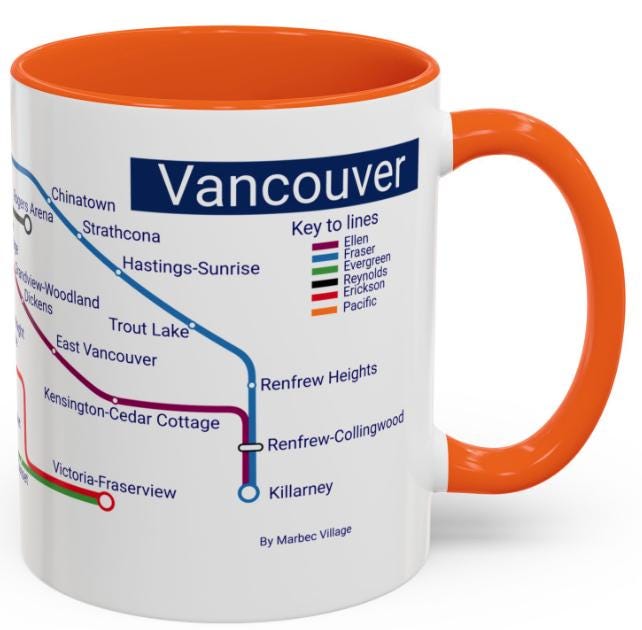 Vancouver City Map Mug: Metro Transit Design - Gastown & Stanley Park