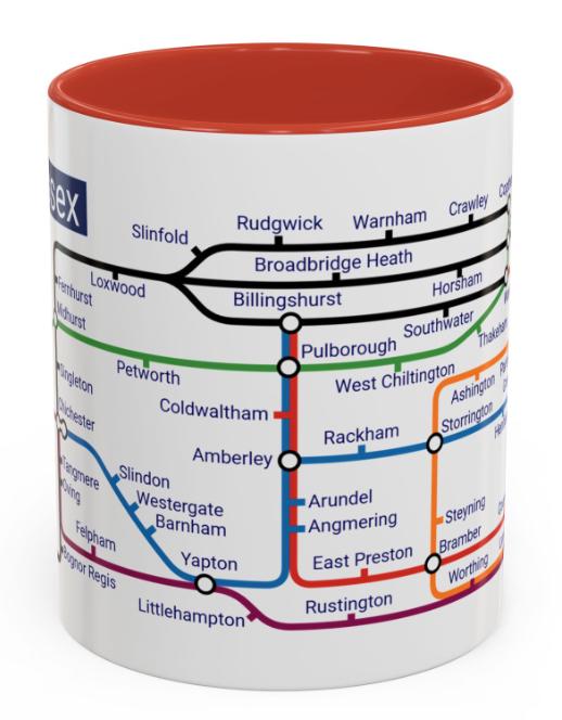 West Sussex Metro Mug: Ceramic Coffee Cup - UK Souvenir Gift