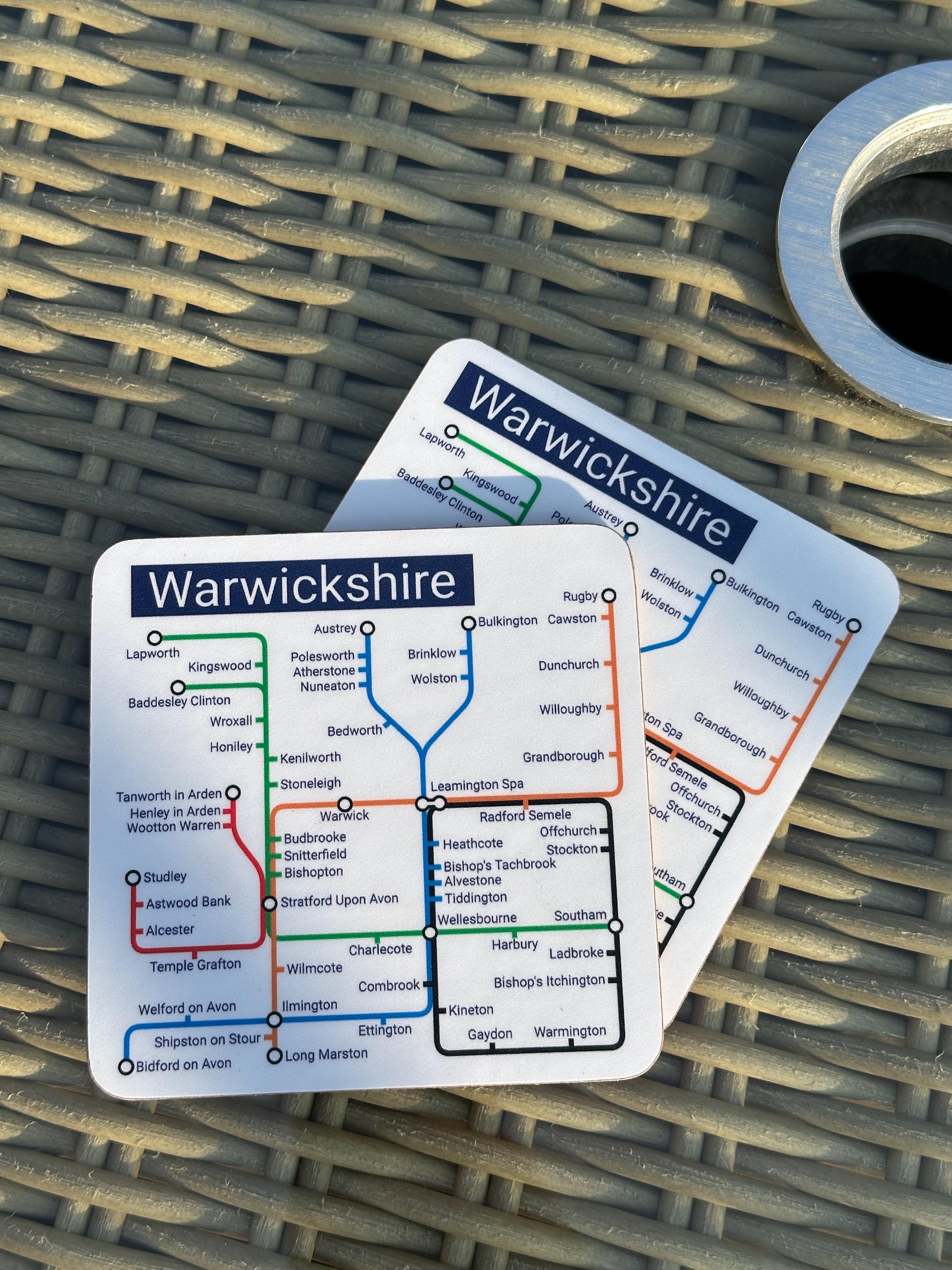 Warwickshire Coaster Pair: Unique Local Gift, Warwick & Stratford