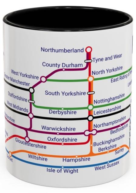 England Metro Mug: Railway Map Souvenir Gift