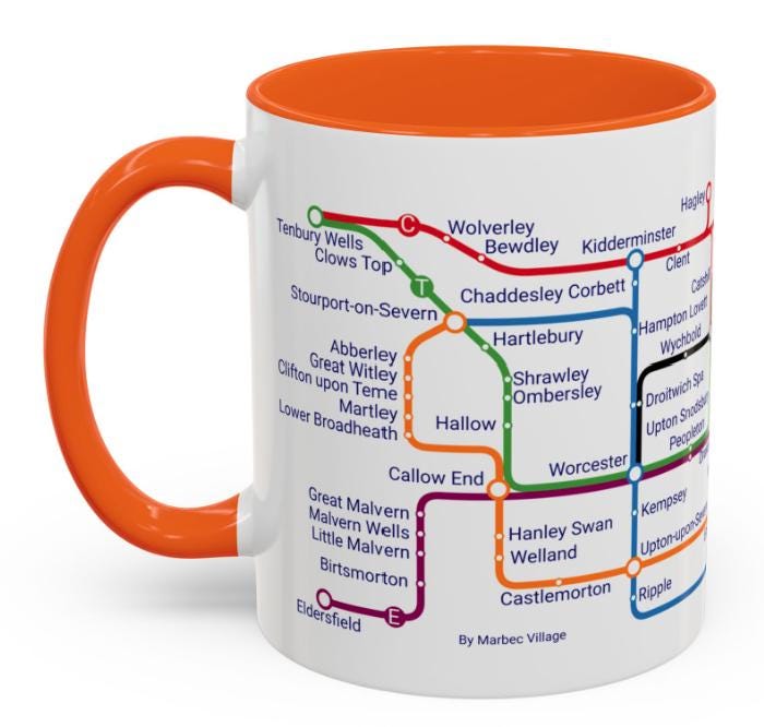 Worcestershire Metro Map Mug: Unique Towns & Villages Ceramic Mug