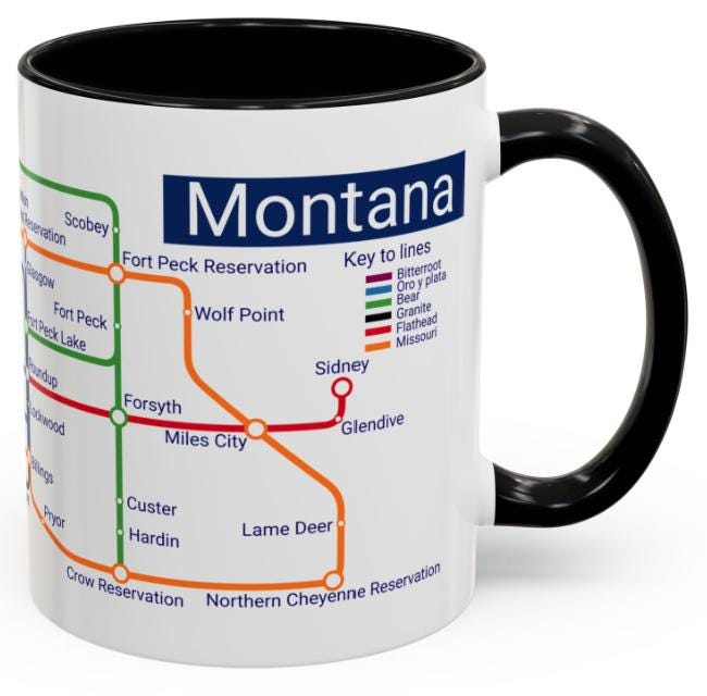 Montana Metro Map Mug – Ceramic Coffee Cup, 11oz