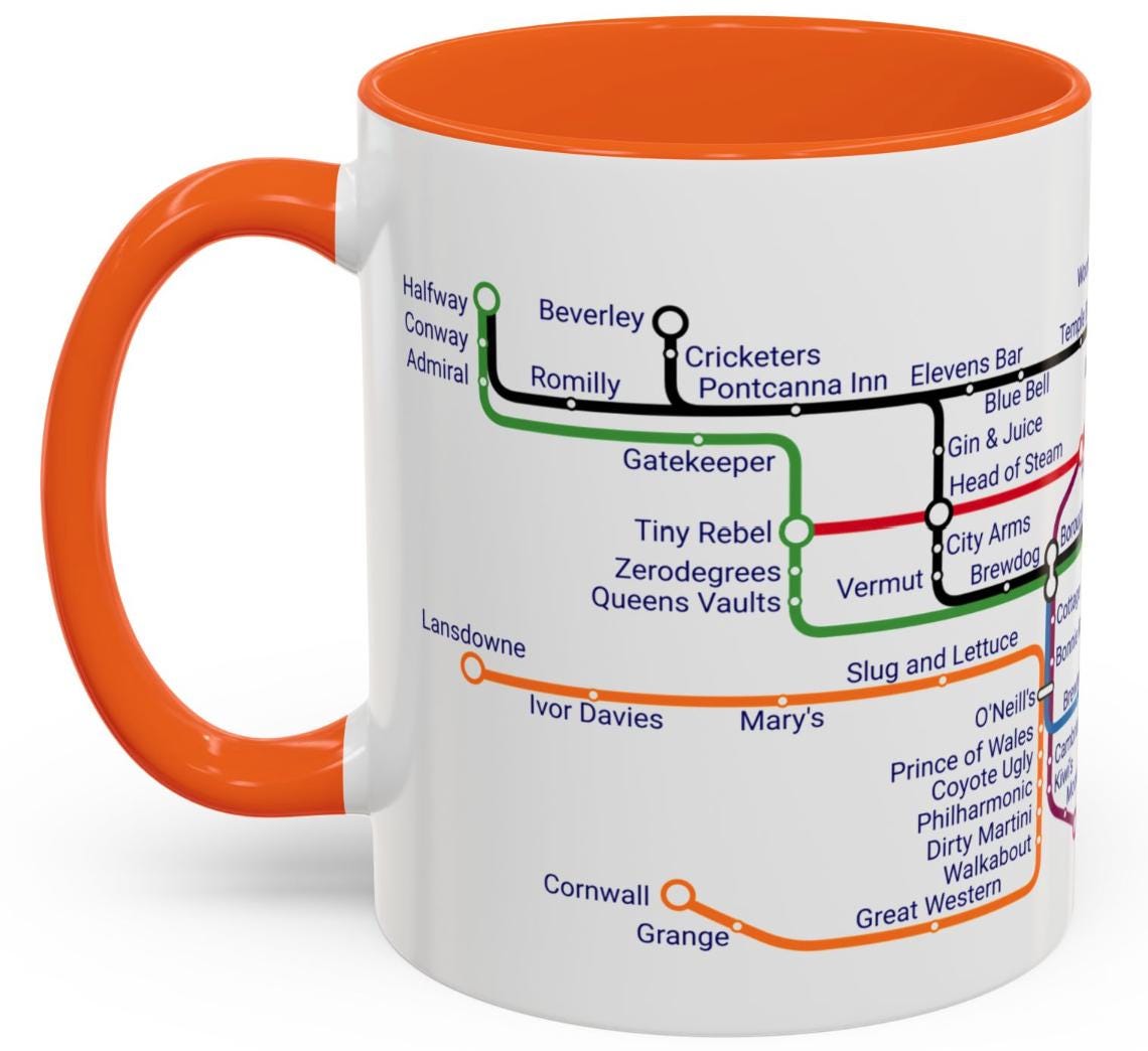Cardiff Pubs Metro Mug: Ceramic Coffee Mug Souvenir