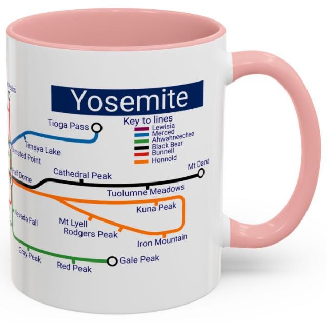 Yosemite Metro Map Mug: Valley Landmarks Ceramic Coffee Cup