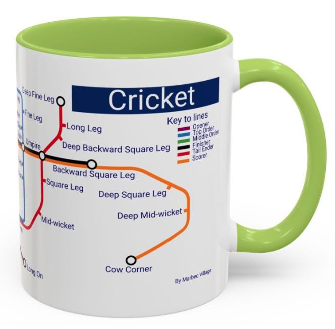 Cricket Fielding Positions Metro Mug  - learn the game, one sip at a time