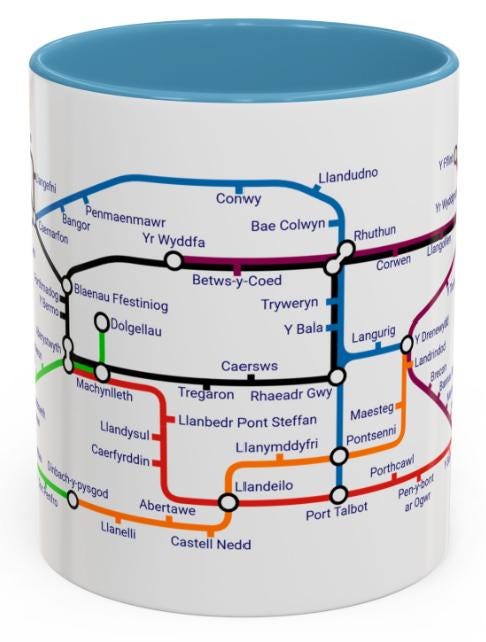 Cymru Wales Metro Mug: Welsh Language Map, 11oz Ceramic