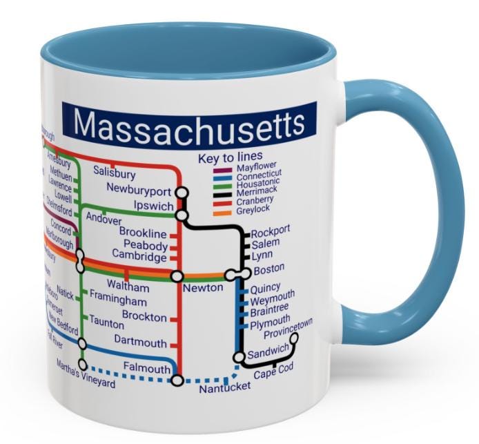 Massachusetts Metro Map Mug: Boston, Cape Cod, & More