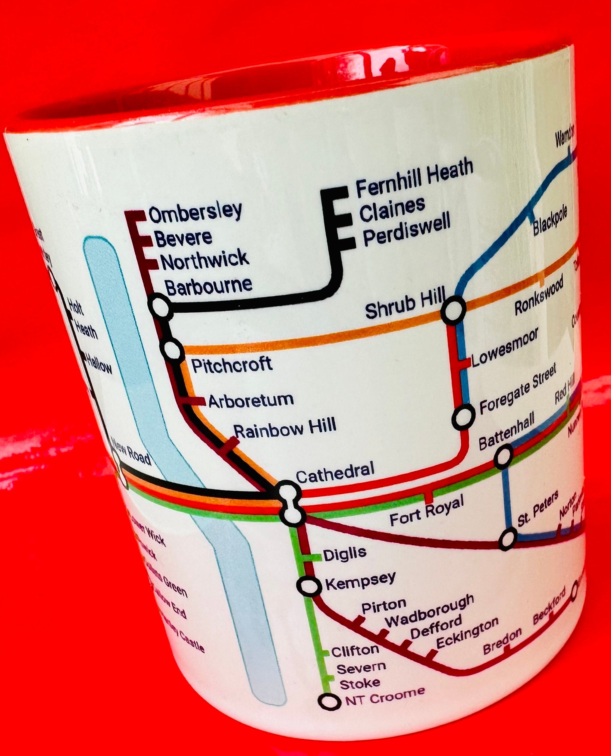 Worcester Metro Map Mug: Colorful Ceramic Coffee Mug (11oz)