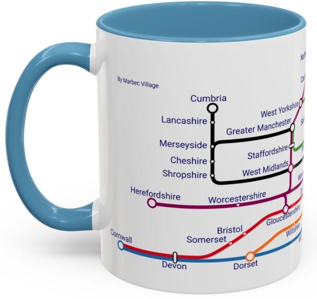 England Metro Mug: Railway Map Souvenir Gift