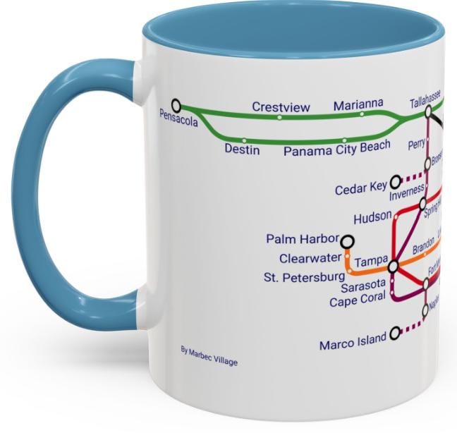 Florida Metro Mug: Ceramic Coffee Cup - Miami to Tallahassee