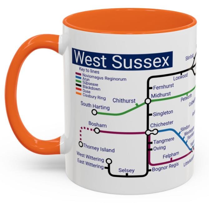 West Sussex Metro Mug: Ceramic Coffee Cup - UK Souvenir Gift