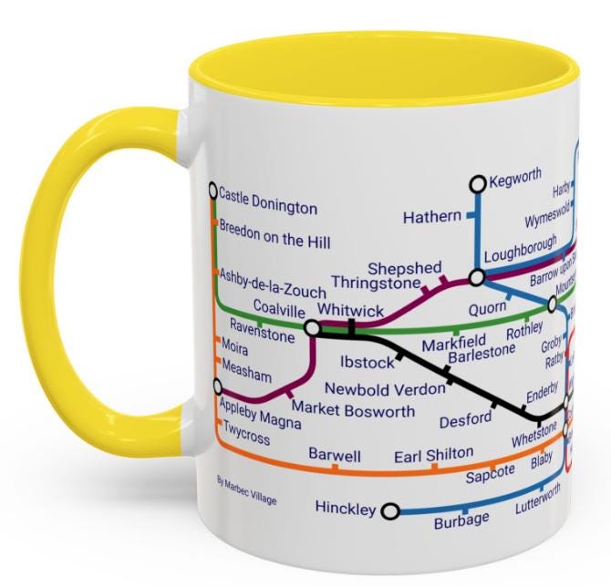 Leicestershire Metro Map Mug: Unique Leicester City Souvenir