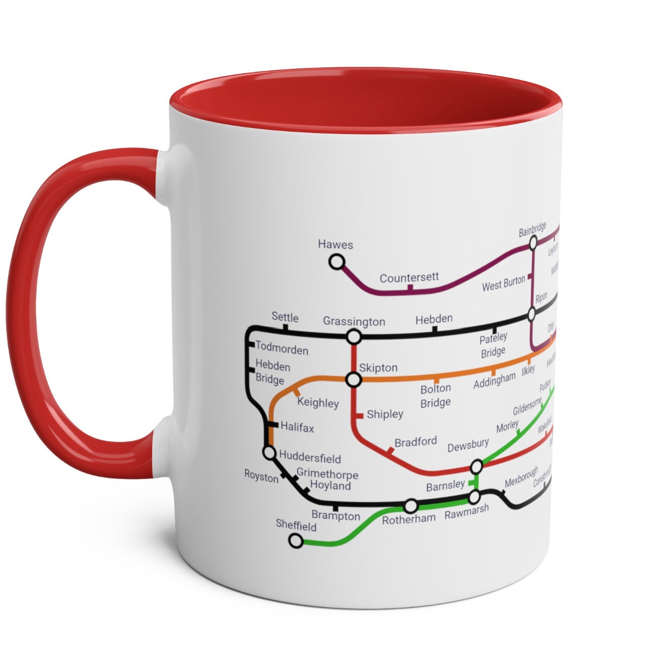 Yorkshire Metro Mug - featuring a journey through the well known towns and villages of the area.