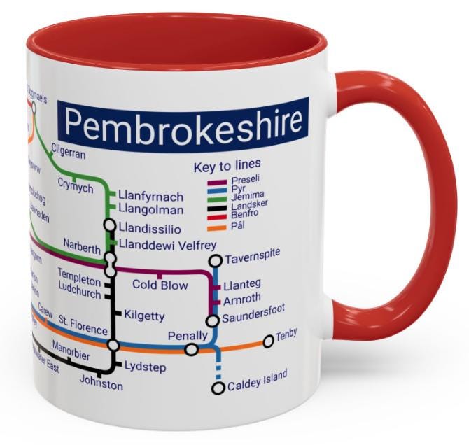 Pembrokeshire Metro Map Mug: Welsh Coast Ceramic Coffee Cup