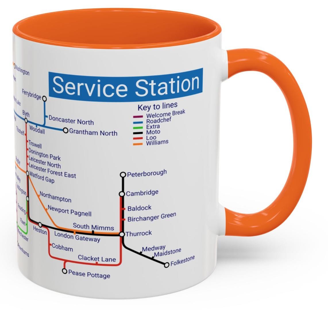Motorway Service Station Mug: UK Road Trip Gift
