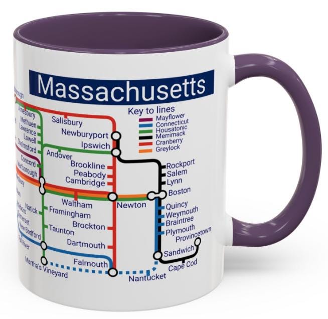 Massachusetts Metro Map Mug: Boston, Cape Cod, & More