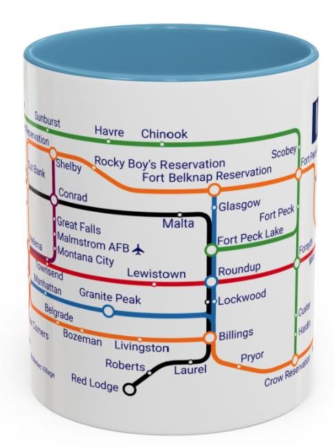 Montana Metro Map Mug – Ceramic Coffee Cup, 11oz
