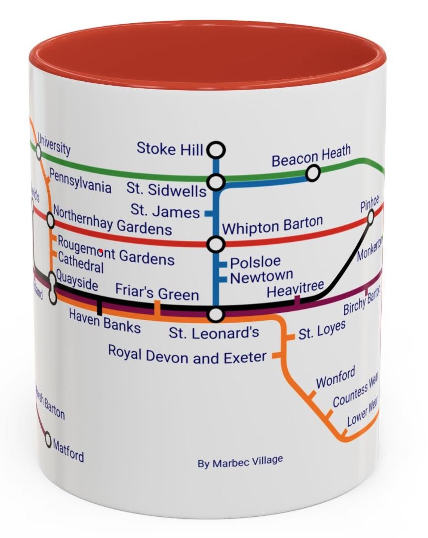 Exeter Metro Map Mug: St David's, Cathedral, Quayside