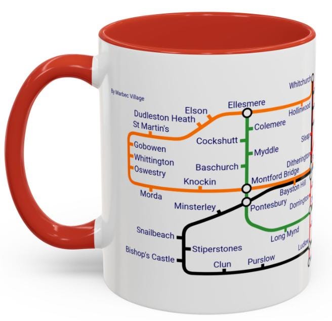 Shropshire Metro Mug - Explore Shropshire, featuring Shrewsbury, Telford, Ludlow, Oswestry, Bridgnorth, and Whitchurch