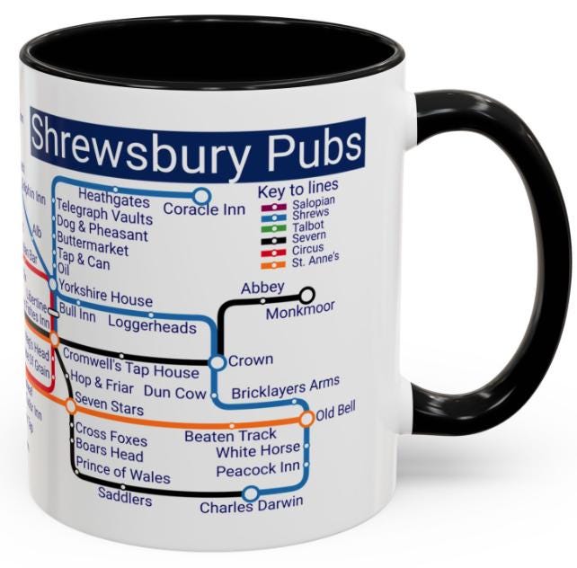 Shrewsbury Pubs Metro Mug: Quirky Ceramic Coffee Mug